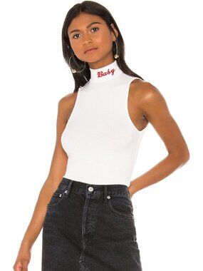 Superdown Frances Baby Embroidered Turtleneck Tank Top